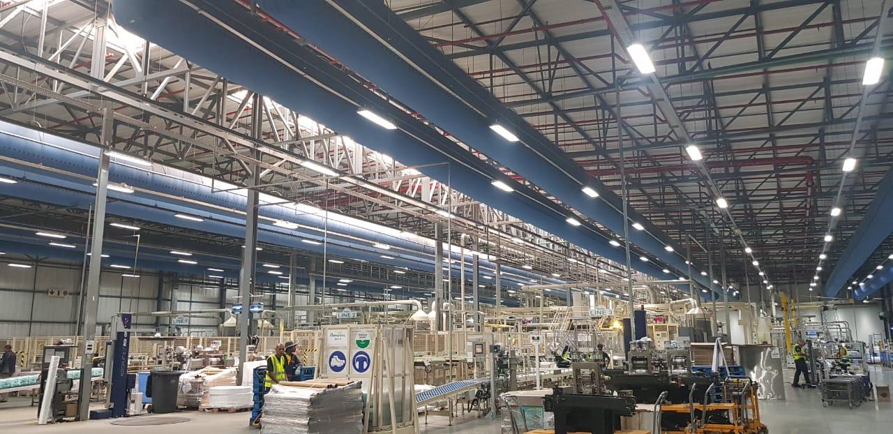 Ventilation ducting installed above a factory production line